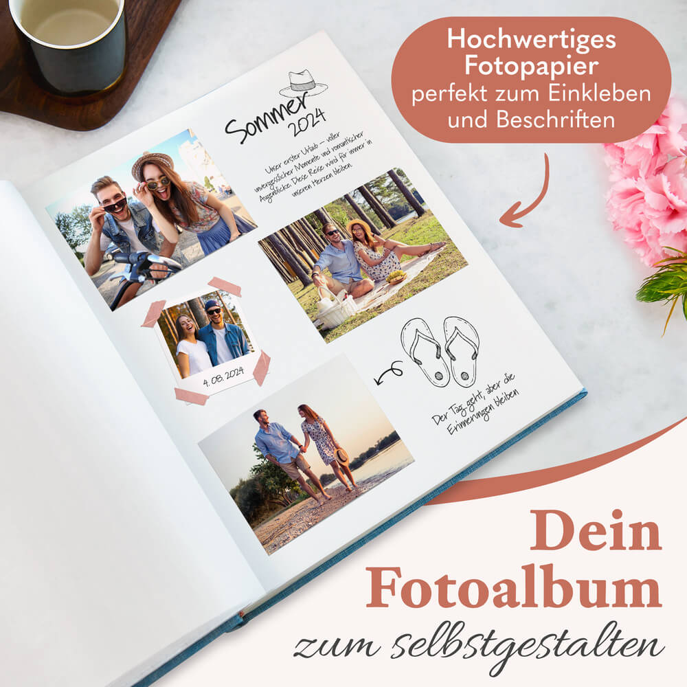 modernes grosses zeitloos fotoalbum in babyblau zum selbstgestalten mit hochwertigem fotopapier