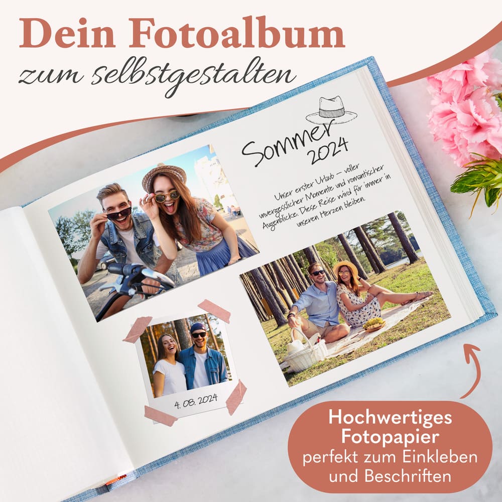modernes kleines zeitloos fotoalbum in babyblau zum selbstgestalten mit hochwertigem fotopapier