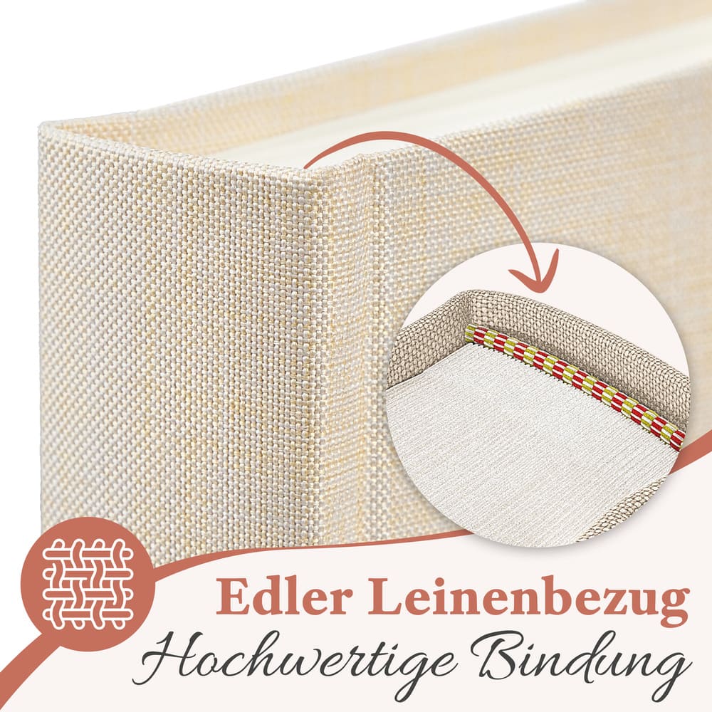kleines hochwertiges beiges fotoalbum von zeitloos mit edlem leinenbezug