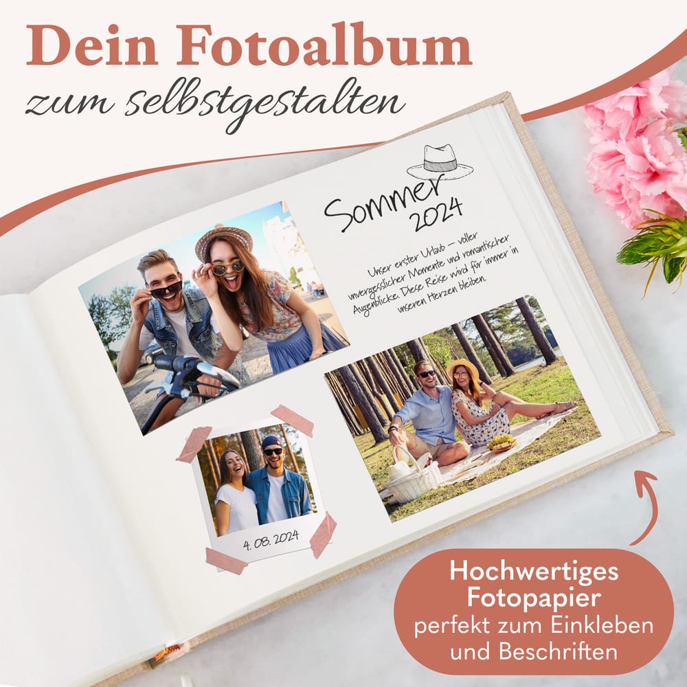 modernes kleines zeitloos fotoalbum in beige zum selbstgestalten mit hochwertigem fotopapier