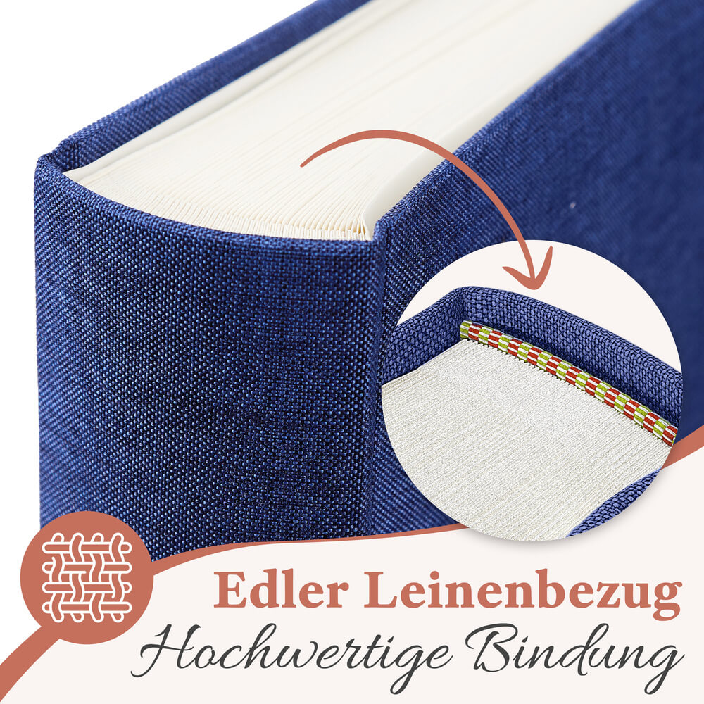 grosses hochwertiges blaues fotoalbum von zeitloos mit edlem leinenbezug