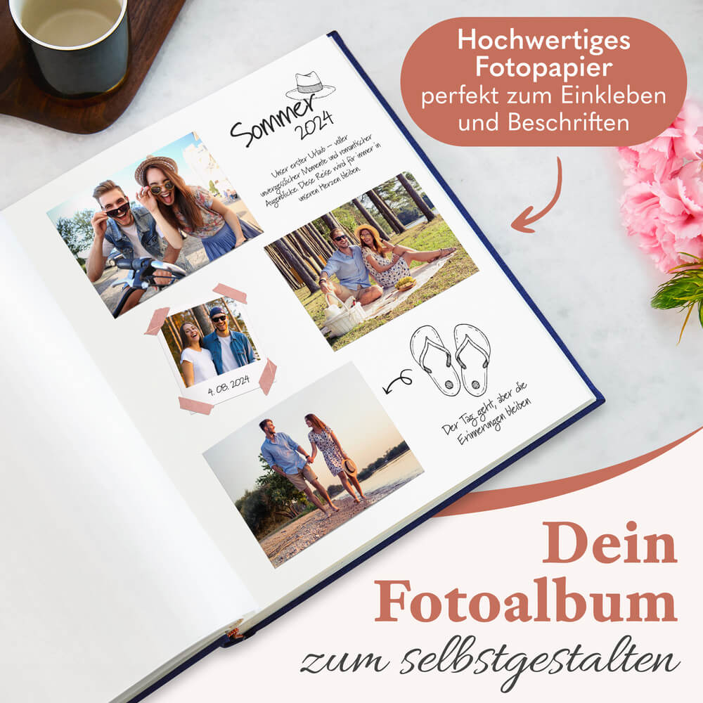 modernes grosses zeitloos fotoalbum in blau zum selbstgestalten mit hochwertigem fotopapier