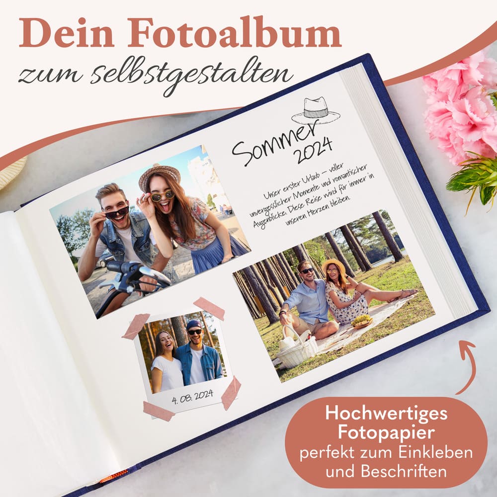 modernes kleines zeitloos fotoalbum in blau zum selbstgestalten mit hochwertigem fotopapier