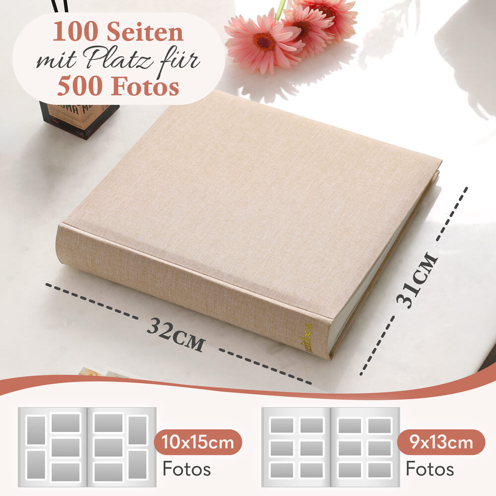 modernes grosses zeitloos fotoalbum in gold mit 50 seiten und platz fuer bis zu 150 fotos