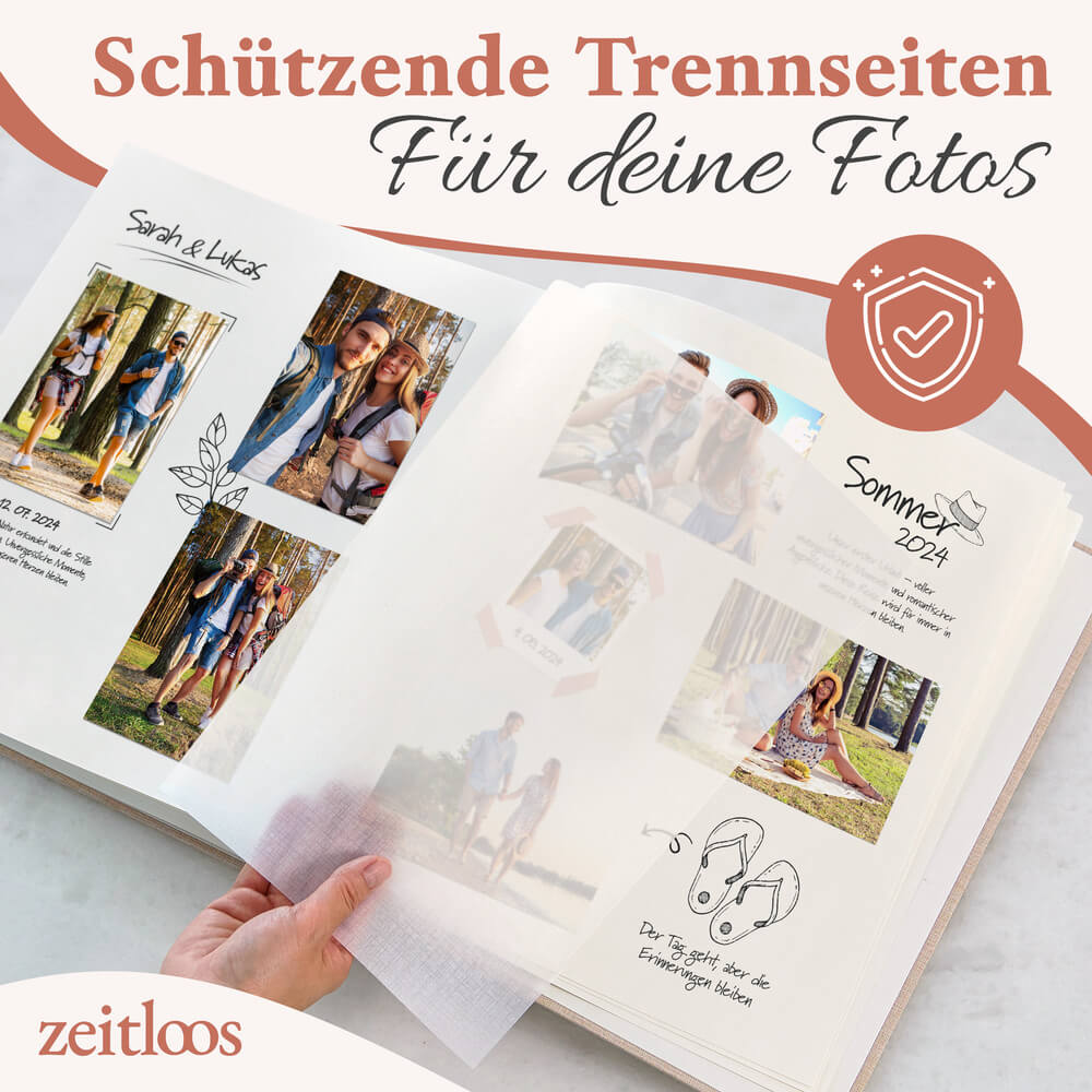 hochwertiges grosses goldenes fotoalbum von zeitloos mit schuetzenden trennseiten als geschenkidee