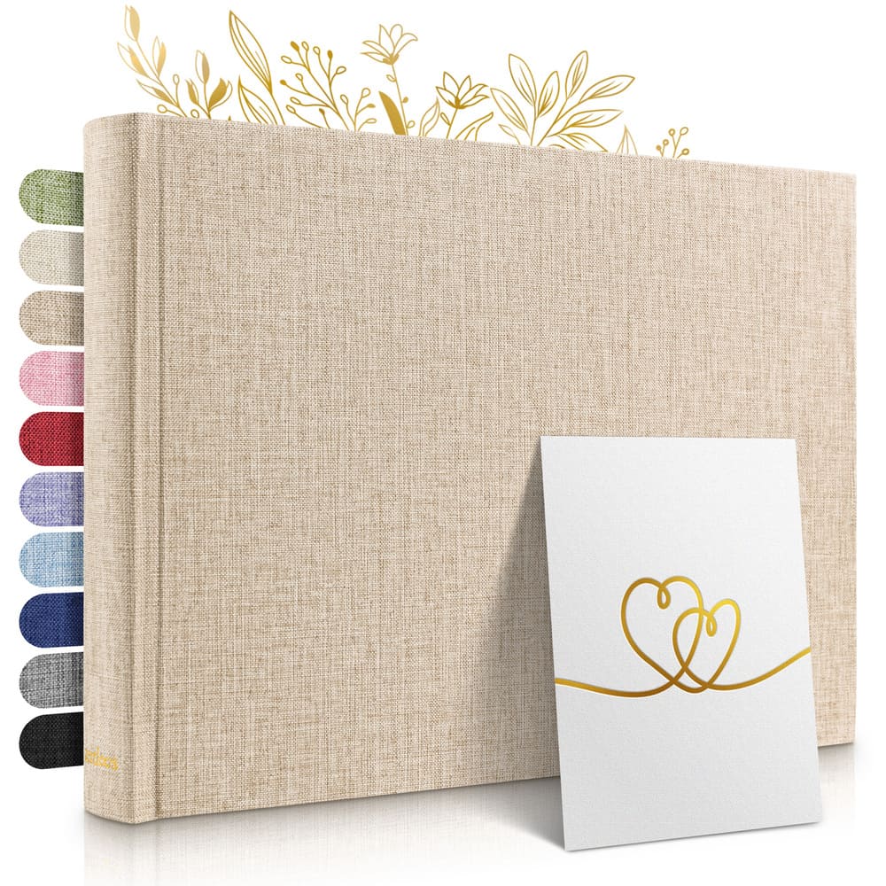 kleines goldenes zeitloos fotoalbum als hochwertiges geschenk mit leineneinband