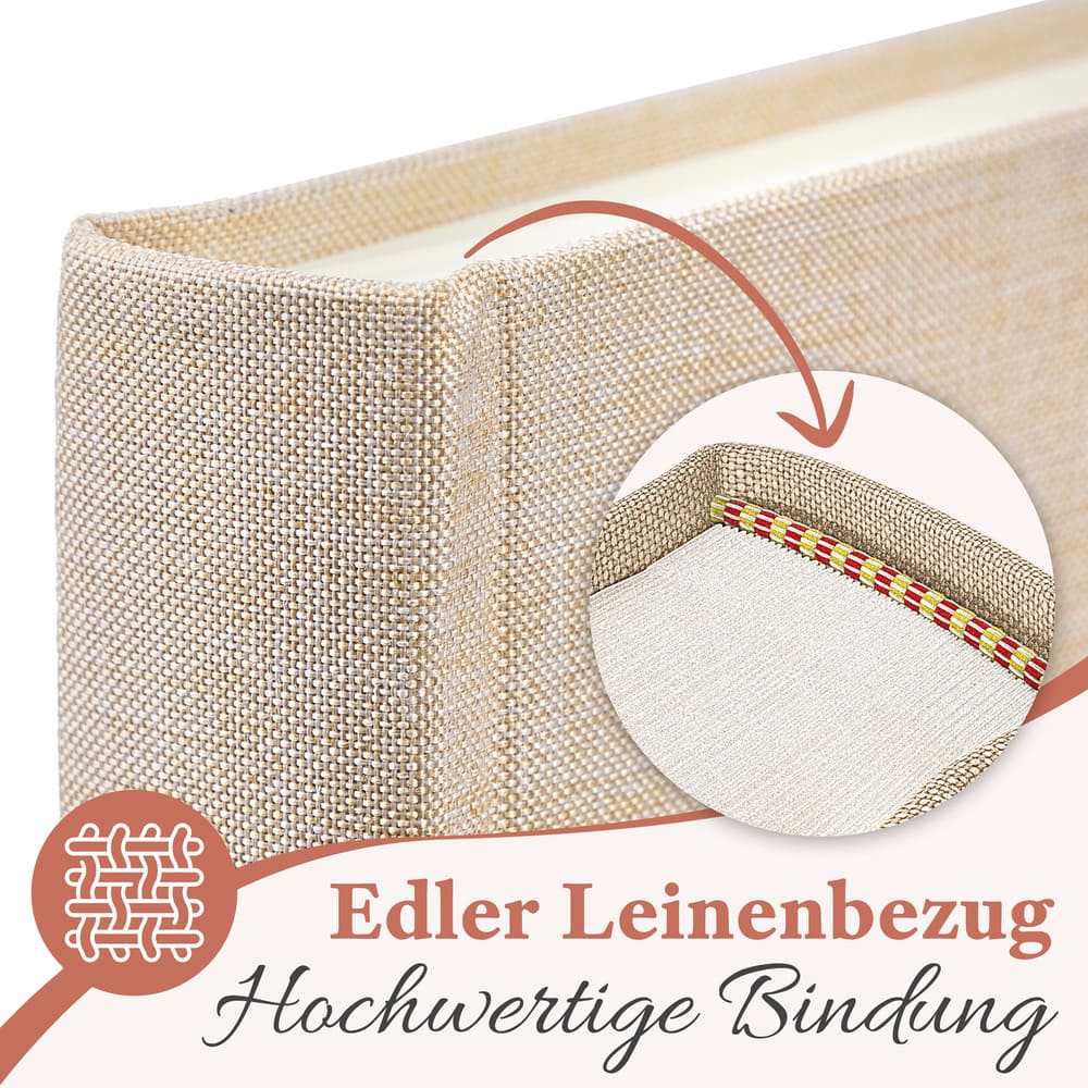 kleines hochwertiges goldenes fotoalbum von zeitloos mit edlem leinenbezug