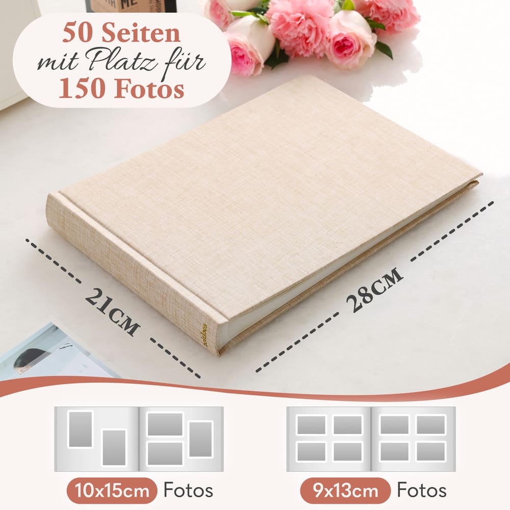 modernes kleines zeitloos fotoalbum in gold mit 50 seiten und platz fuer bis zu 150 fotos