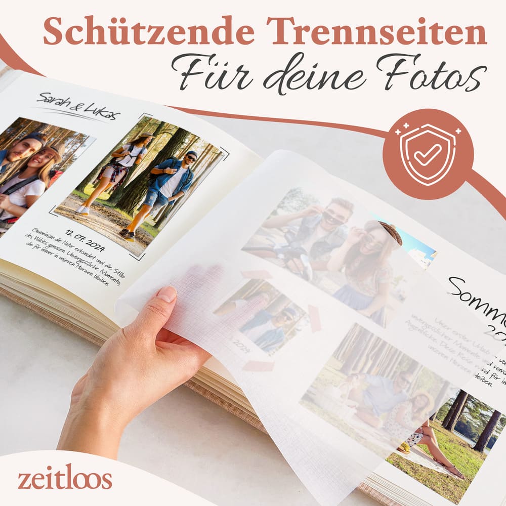 hochwertiges kleines goldenes fotoalbum von zeitloos mit schuetzenden trennseiten als geschenkidee