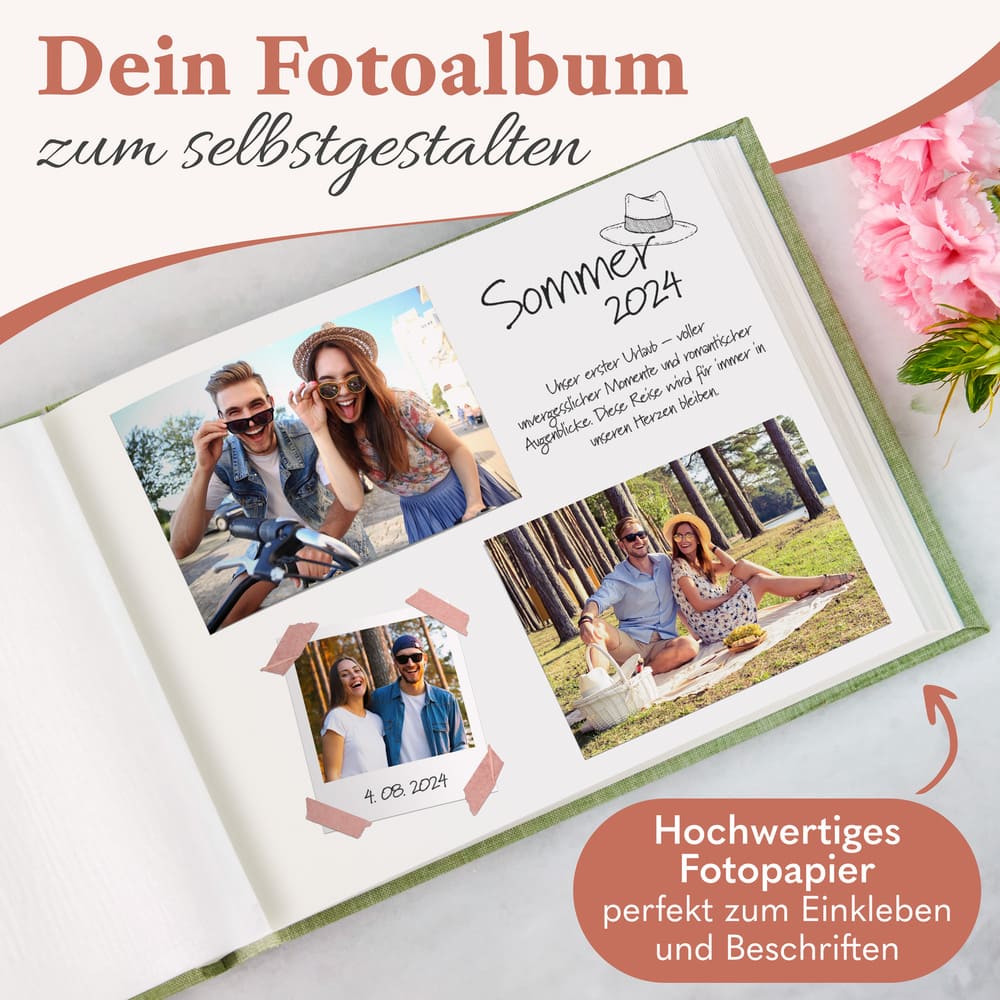 modernes kleines zeitloos fotoalbum in grün zum selbstgestalten mit hochwertigem fotopapier