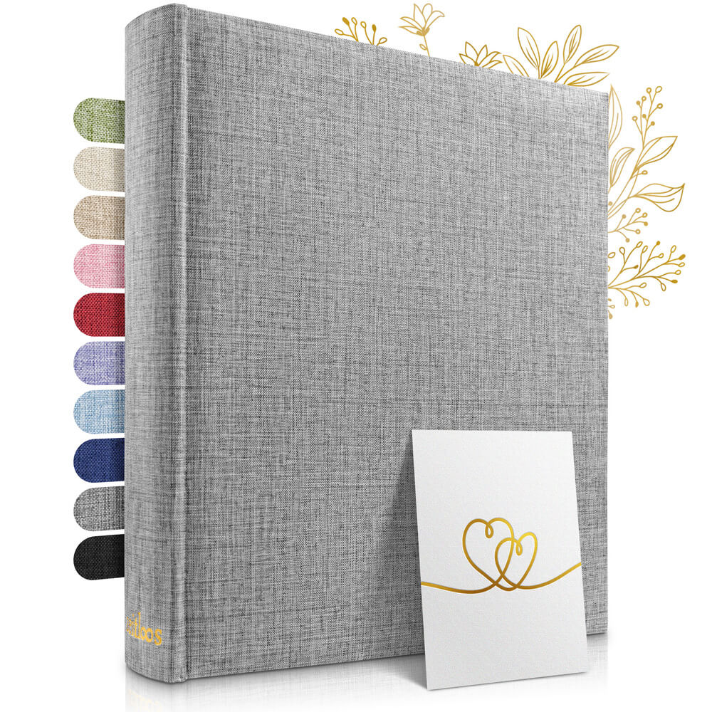 grosses hellgraues zeitloos fotoalbum als hochwertiges geschenk mit leineneinband