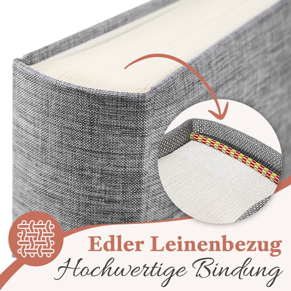 grosses hochwertiges hellgraues fotoalbum von zeitloos mit edlem leinenbezug