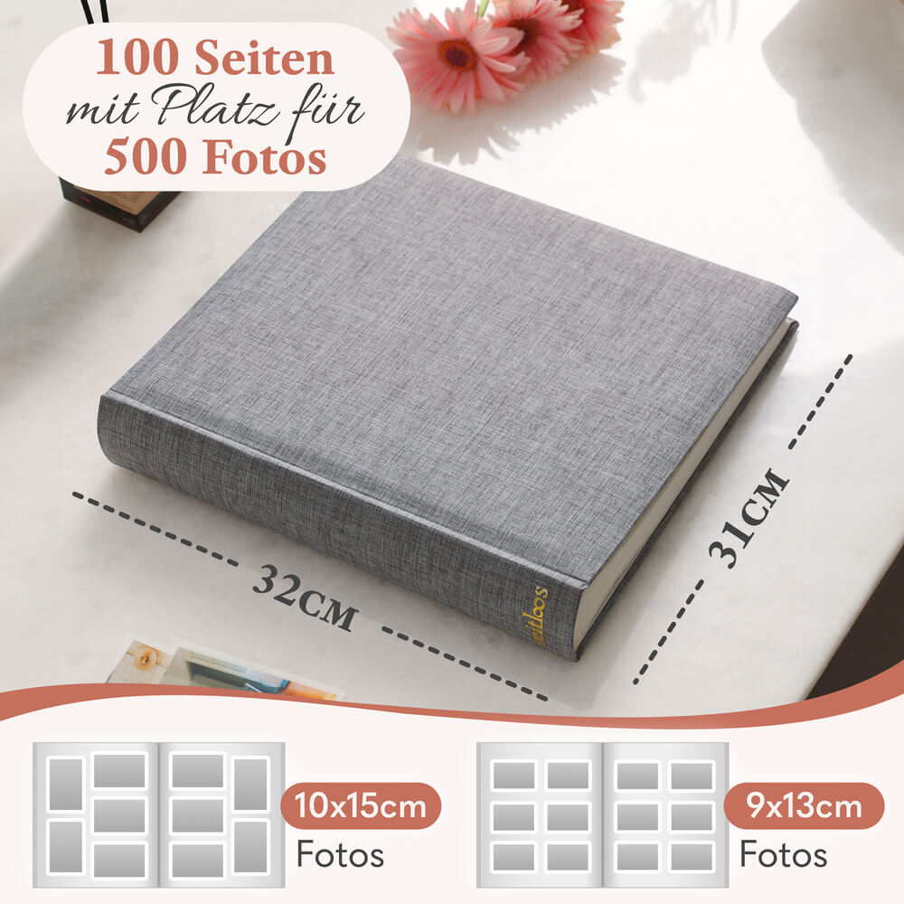 modernes grosses zeitloos fotoalbum in gold mit 50 seiten und platz fuer bis zu 150 fotos