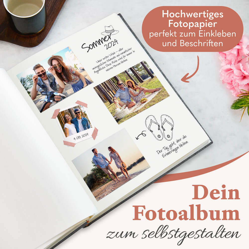 modernes grosses zeitloos fotoalbum in hellgrau zum selbstgestalten mit hochwertigem fotopapier