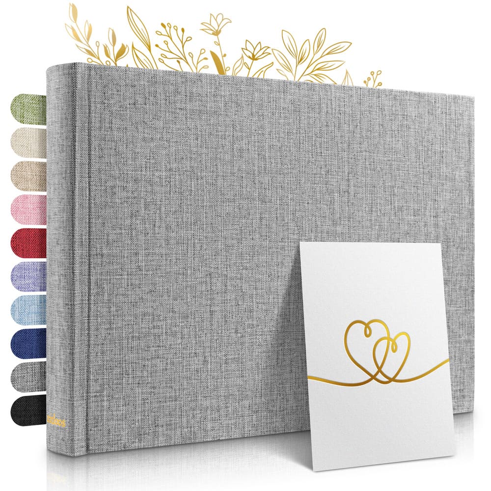 kleines hellgraues zeitloos fotoalbum als hochwertiges geschenk mit leineneinband