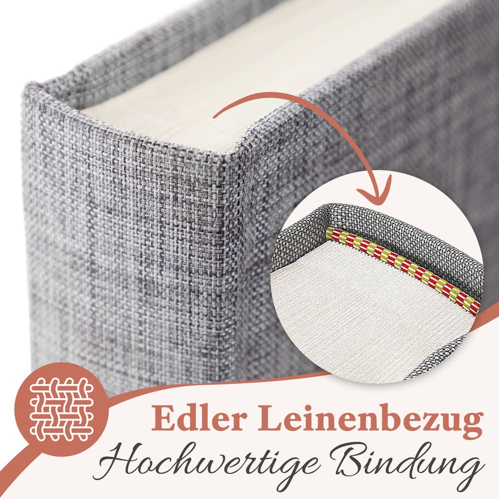 kleines hochwertiges hellgraues fotoalbum von zeitloos mit edlem leinenbezug
