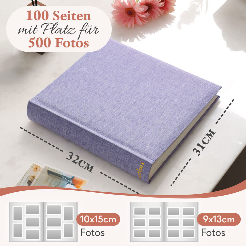 modernes grosses zeitloos fotoalbum in lila mit 50 seiten und platz fuer bis zu 150 fotos