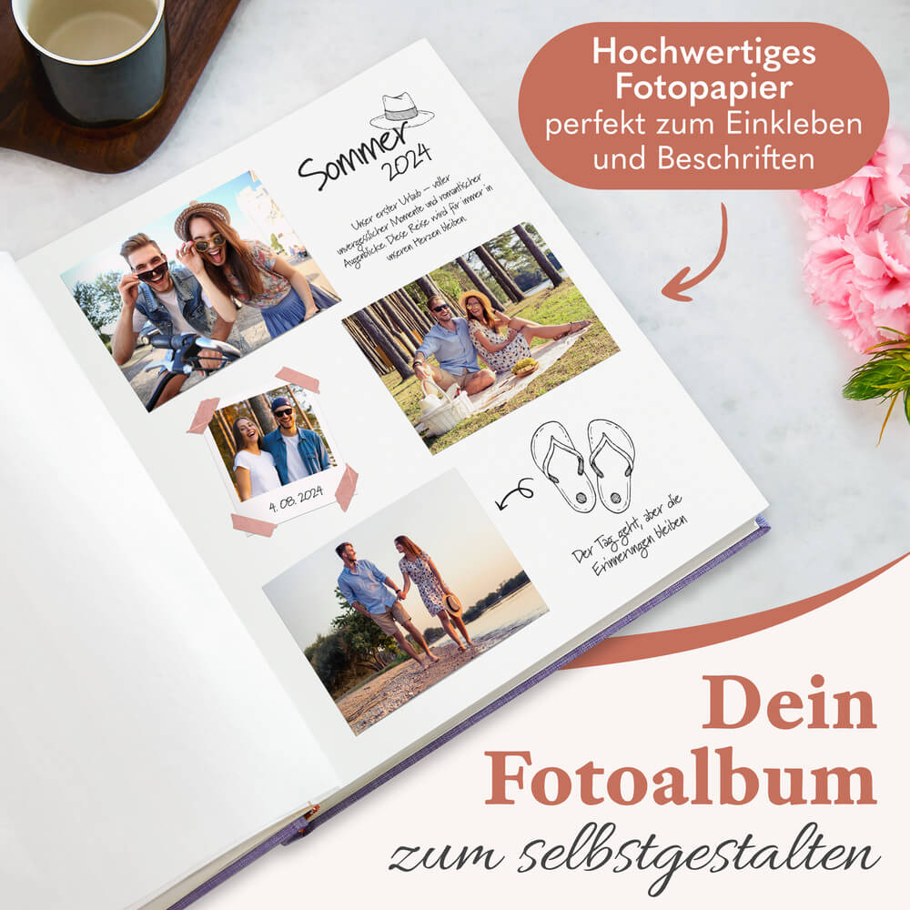modernes grosses zeitloos fotoalbum in lila zum selbstgestalten mit hochwertigem fotopapier