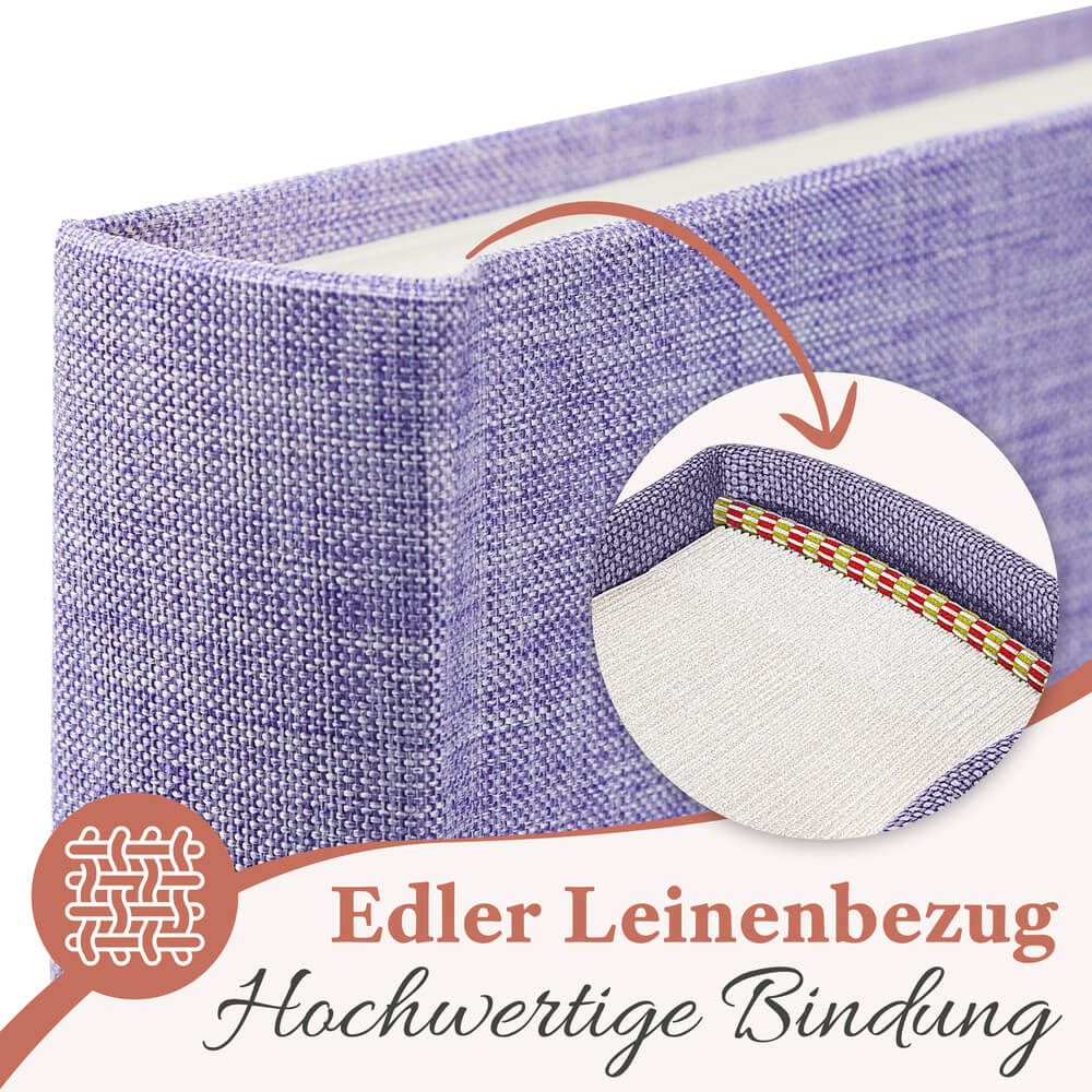 kleines hochwertiges lilanes fotoalbum von zeitloos mit edlem leinenbezug