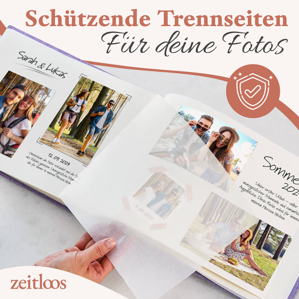 hochwertiges kleines schwarzes fotoalbum von zeitloos mit schuetzenden trennseiten als geschenkidee