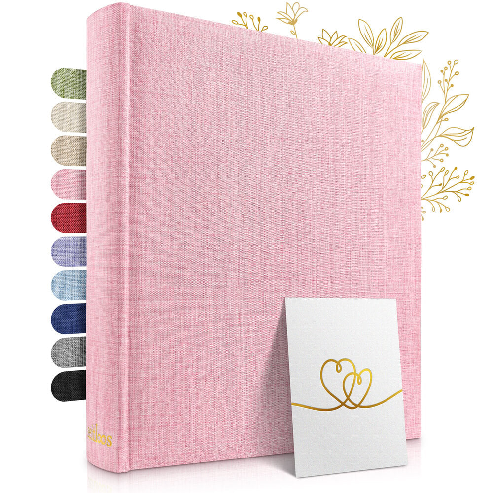 grosses pinkes zeitloos fotoalbum als hochwertiges geschenk mit leineneinband