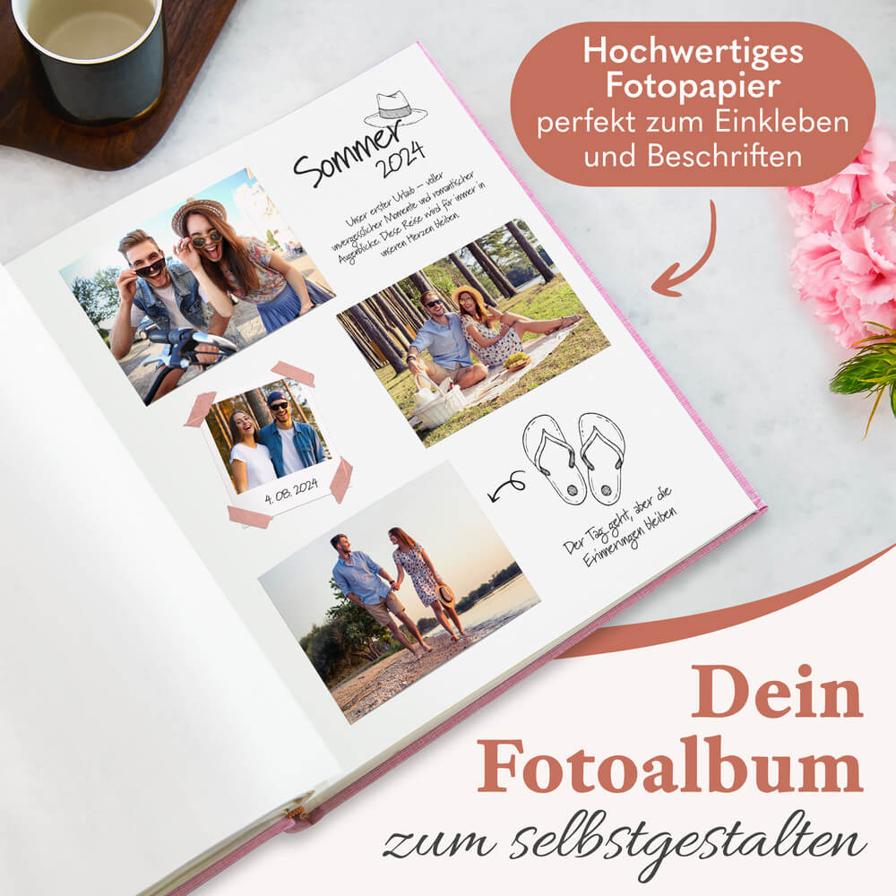 modernes grosses zeitloos fotoalbum in pink zum selbstgestalten mit hochwertigem fotopapier