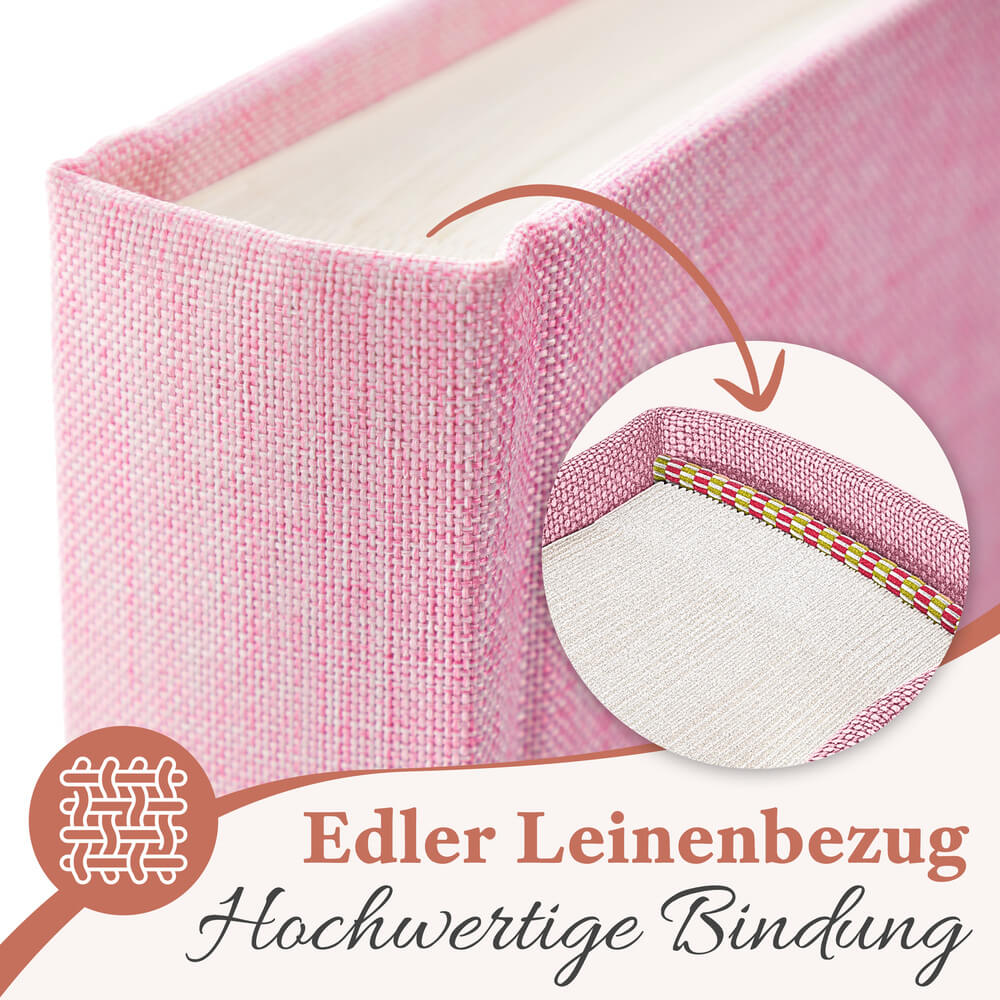kleines hochwertiges pinkes fotoalbum von zeitloos mit edlem leinenbezug