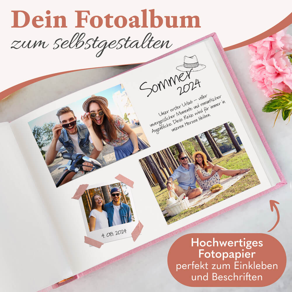 modernes kleines zeitloos fotoalbum in pink zum selbstgestalten mit hochwertigem fotopapier