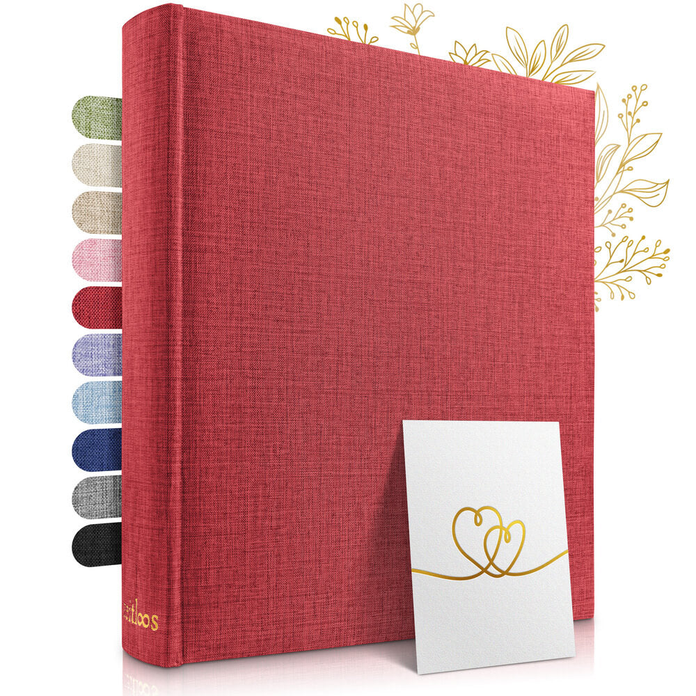 grosses rotes zeitloos fotoalbum als hochwertiges geschenk mit leineneinband