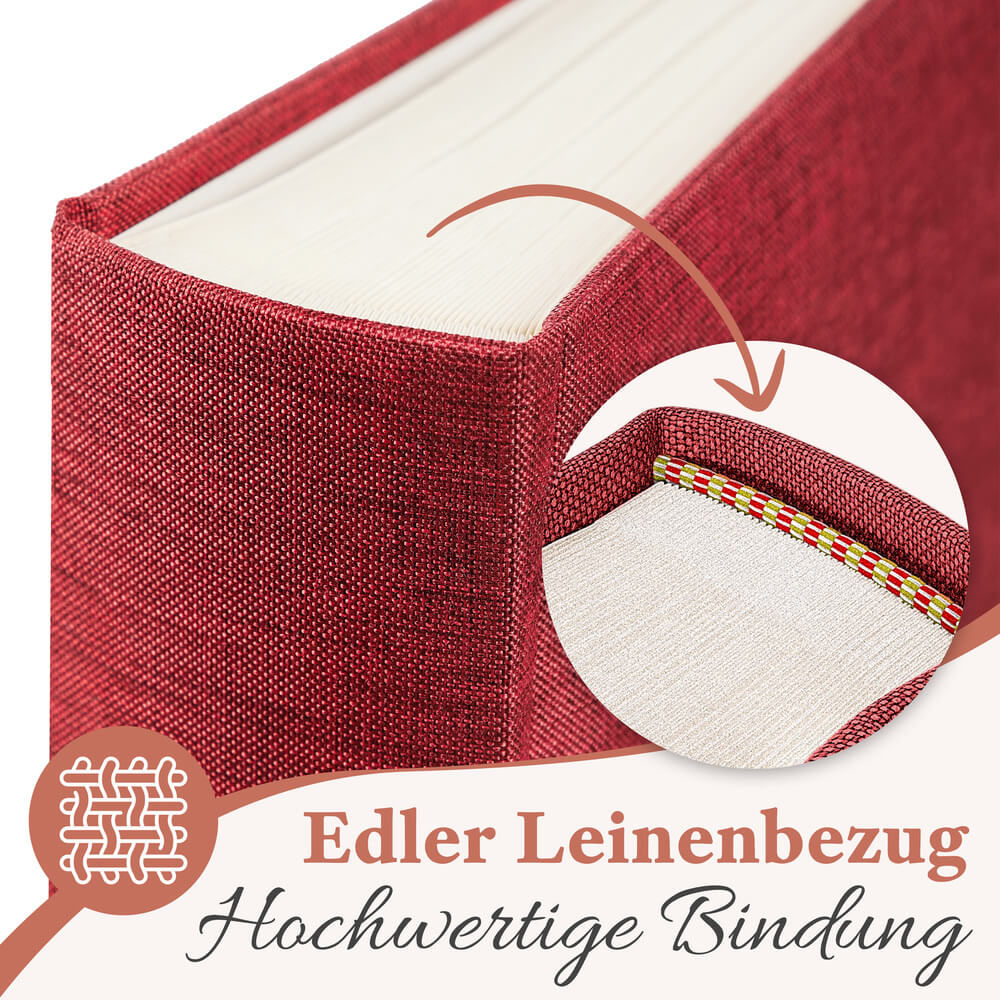 grosses hochwertiges rotes fotoalbum von zeitloos mit edlem leinenbezug