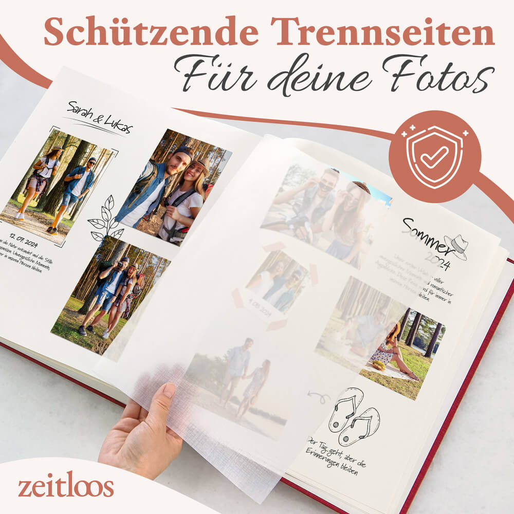modernes grosses zeitloos fotoalbum in rot zum selbstgestalten mit hochwertigem fotopapier