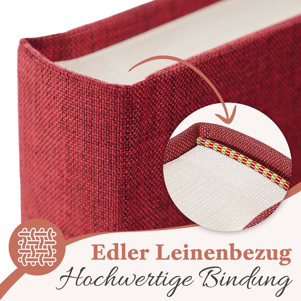 kleines hochwertiges rotes fotoalbum von zeitloos mit edlem leinenbezug