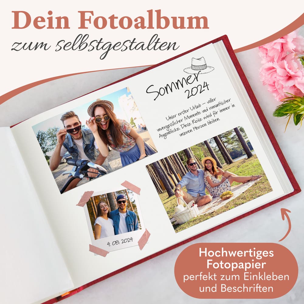 modernes kleines zeitloos fotoalbum in rot zum selbstgestalten mit hochwertigem fotopapier