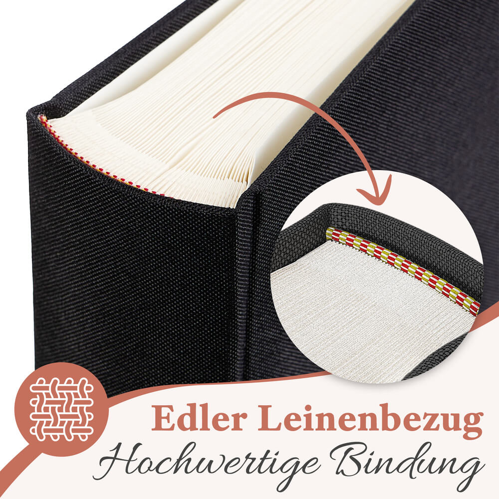 grosses hochwertiges schwarzes fotoalbum von zeitloos mit edlem leinenbezug