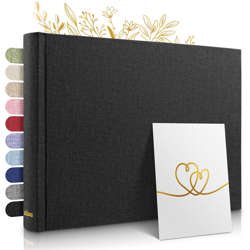 kleines schwarzes zeitloos fotoalbum als hochwertiges geschenk mit leineneinband