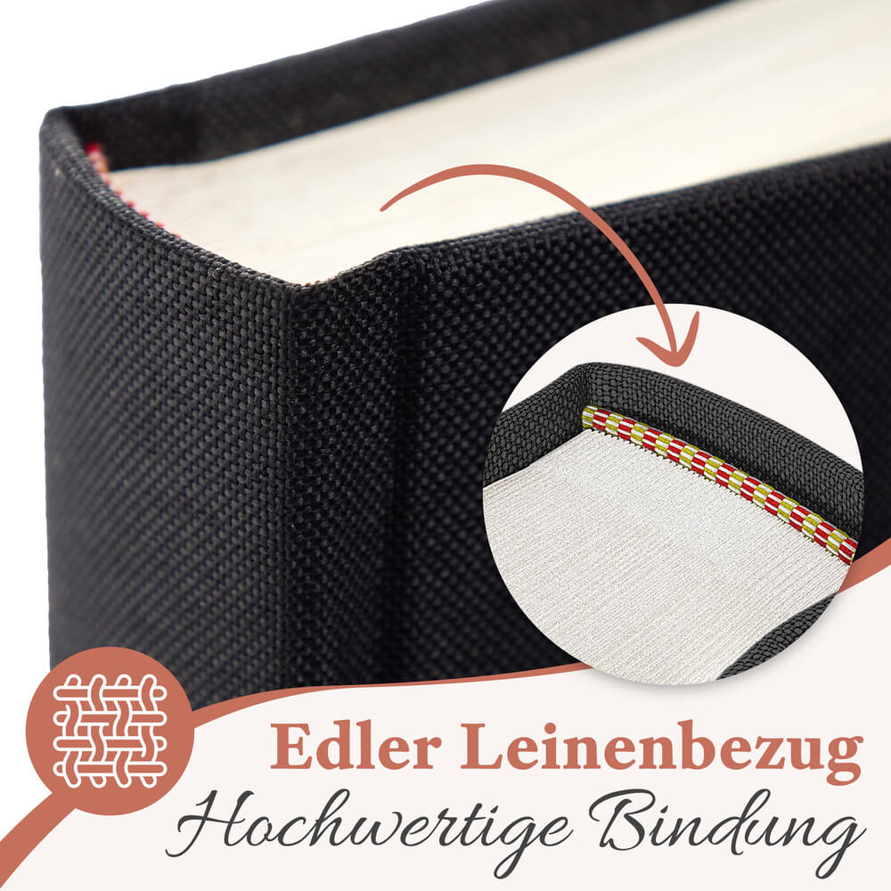 kleines hochwertiges schwarzes fotoalbum von zeitloos mit edlem leinenbezug