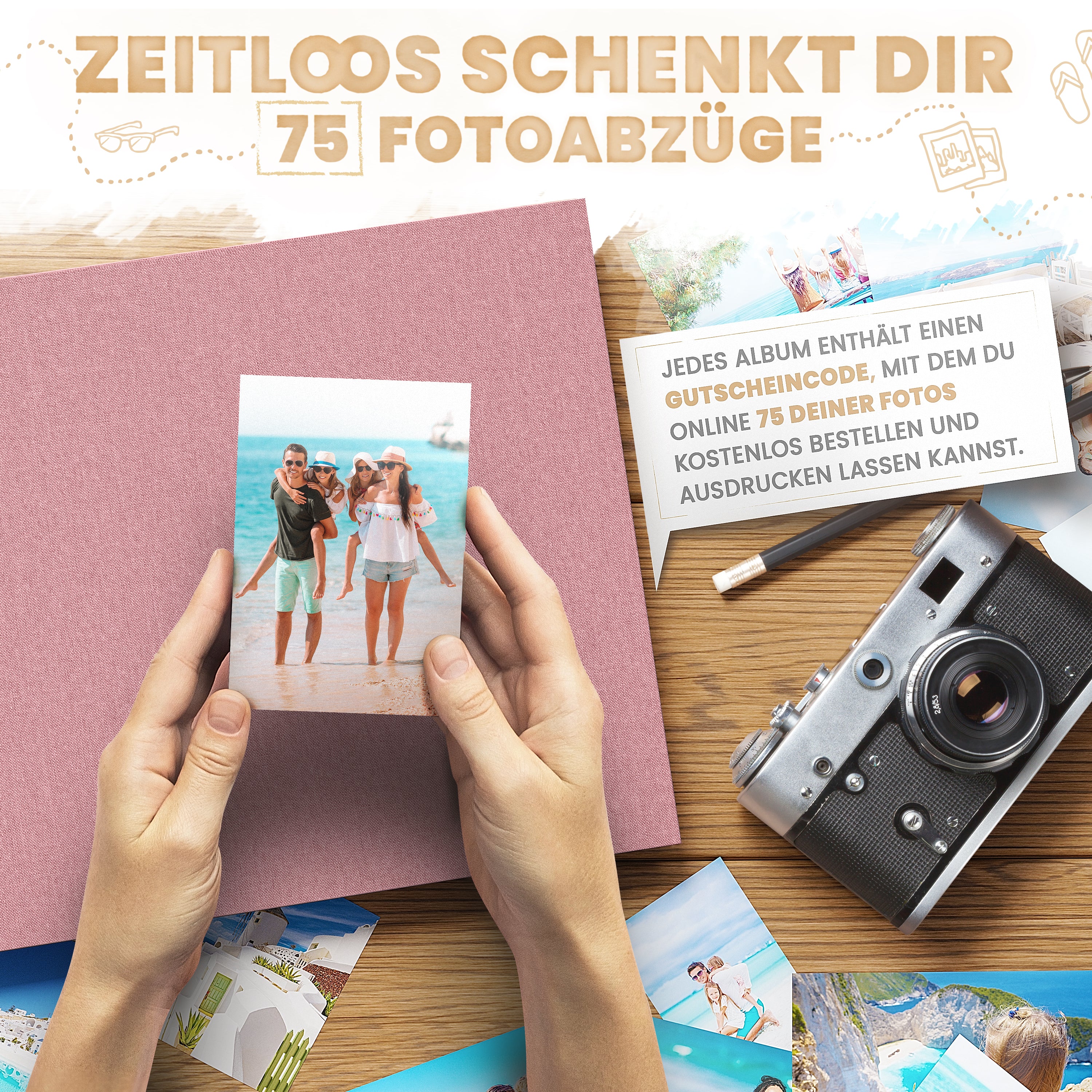 Fotoalbum und 75x Fotoabzügen in allen Farben
